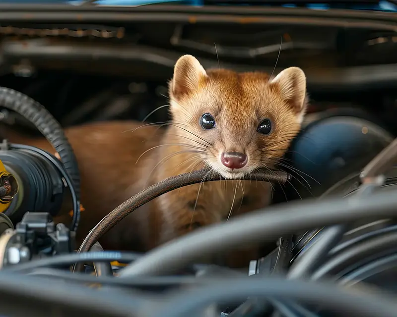 Ein Marder sitzt im Motorraum